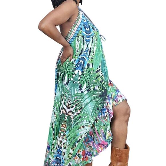 Dia Collection Embellished Tropical Halter Dress  XS/S Boho Handkerchief Fairy - Picture 4 of 10